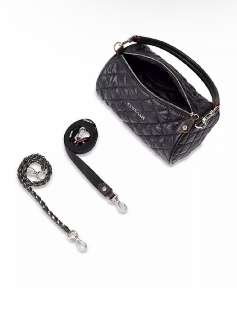 MZ Wallace Black Quilted Nylon Barrel Shoulder Bag with Chain Strap - Picture 3 of 8